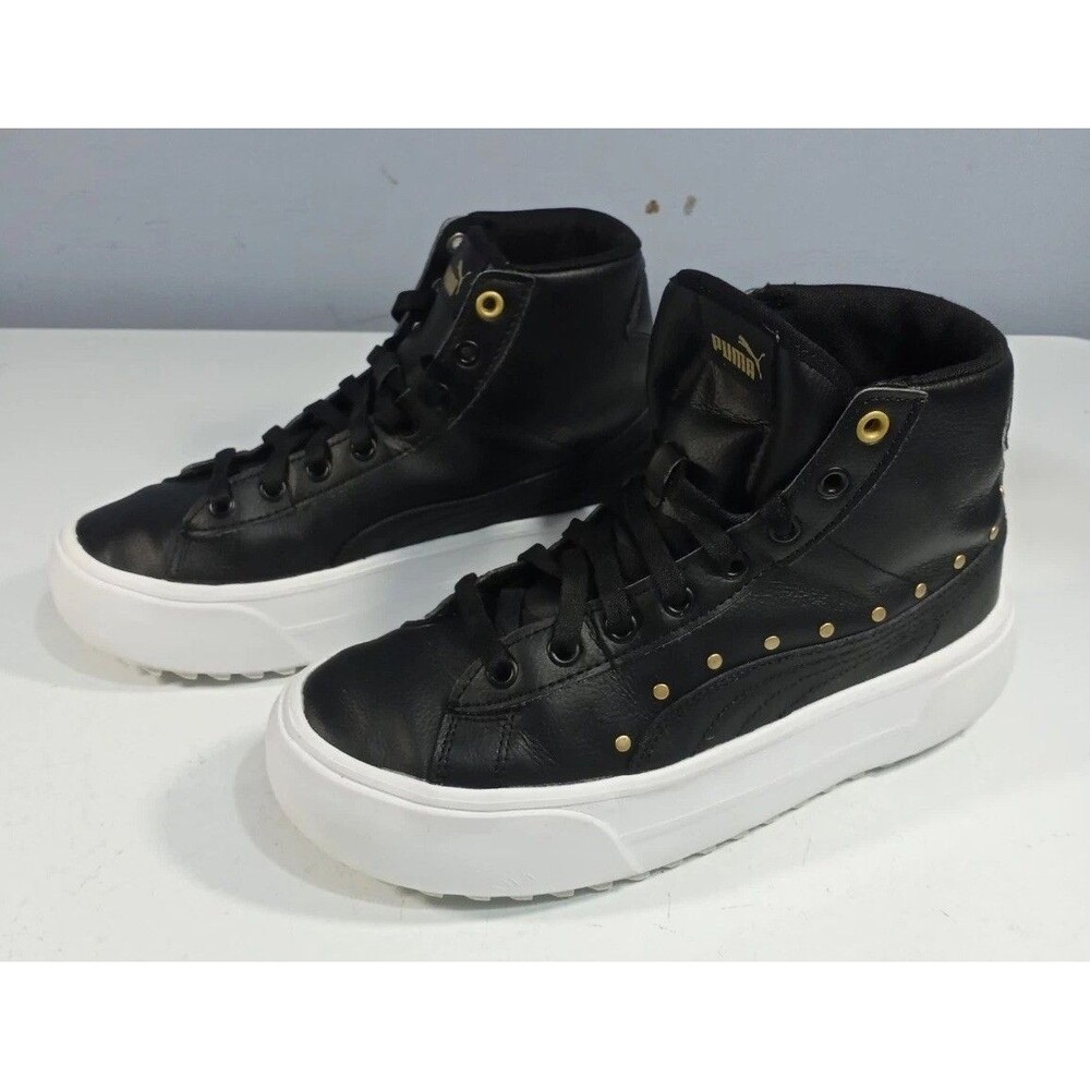 Puma Kaia Mid Stud Shoes Womens Sz 7 Black Gold Platform Sneakers